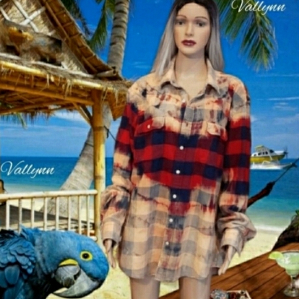 Custom Dipped one of a kind Flannel buttonup mens size XL